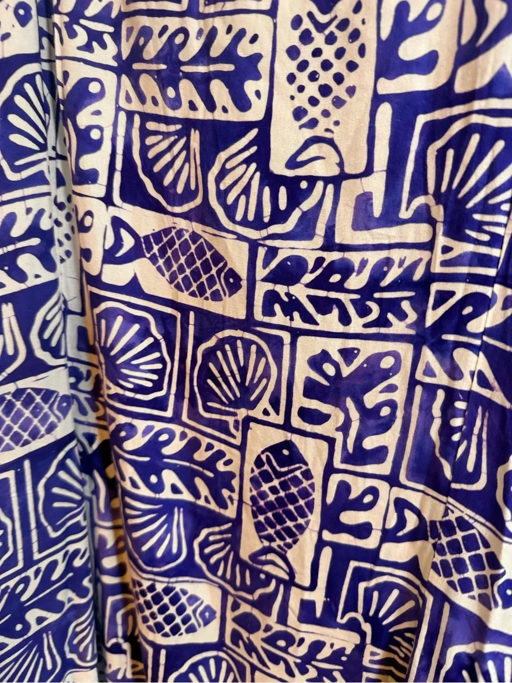 Vintage Rum Reggae Purple Ivory Tropical Fish Shell Rayon Sundress Medium - Picture 5 of 5
